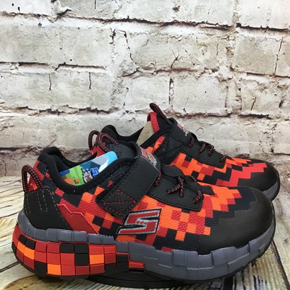 Skechers Other - Skechers Minecraft Kids Orange Red Slip On Adjustable Strap Sneakers Size 1 Y